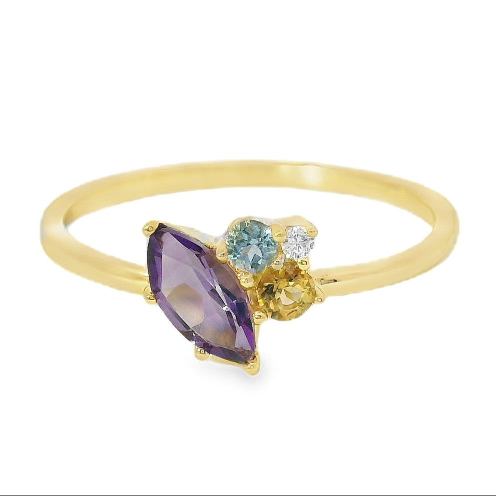 ANILLO 18KT 1 BRILLANT 1 TOPACIO 1 CITRINO 1 AMATISTA