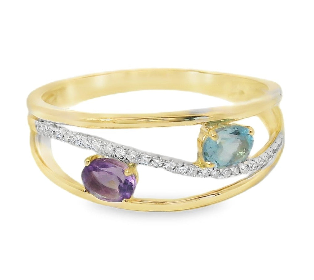 ANILLO 18KT 27 BRILLANTES 1 TOPACIO 1 AMATISTA