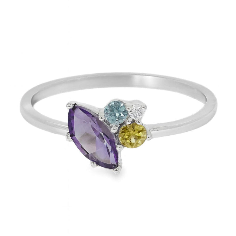 ANILLO 18KT 1 BRILLANT 1 TOPACIO 1 CITRINO 1 AMATISTA