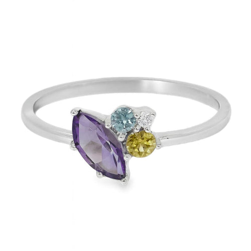 ANILLO 18KT 1 BRILLANT 1 TOPACIO 1 CITRINO 1 AMATISTA