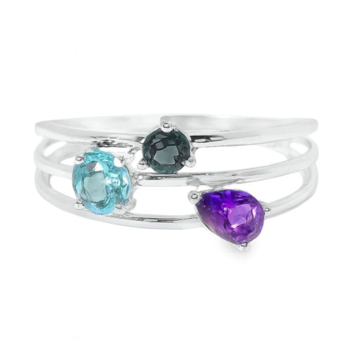 ANILLO 18KT 2 TOPACIOS 1 AMATISTA