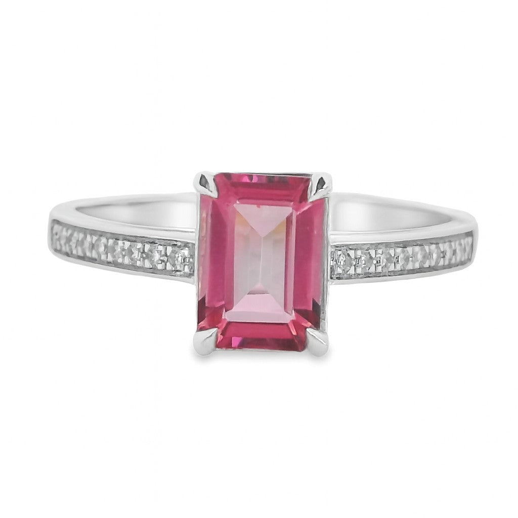 ANILLO 18KT 18 BRILL 1 TOPACIO ROSA