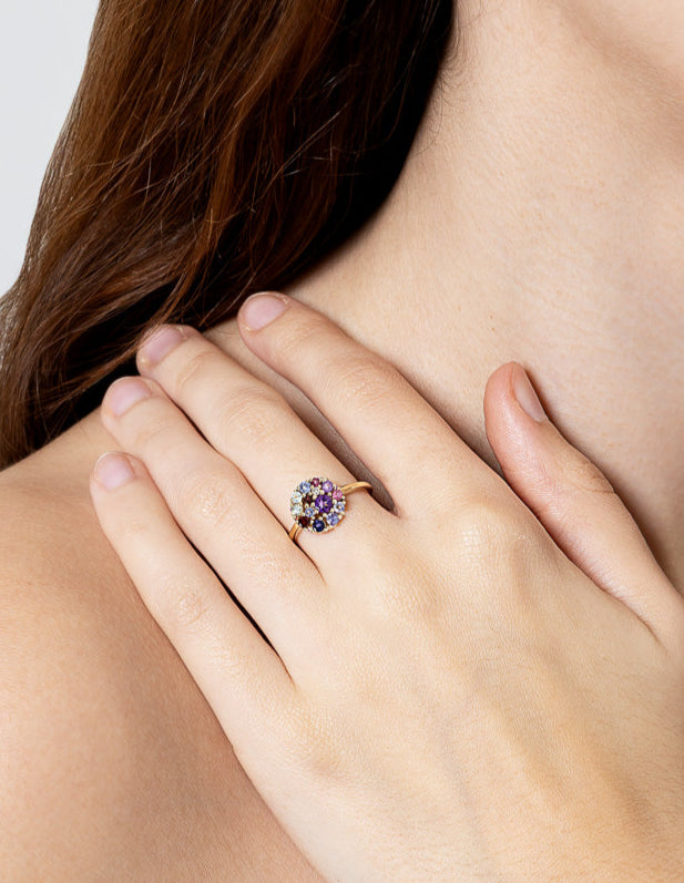 ANILLO 18KT 1 BRIL13 PIEDRAS FINAS MULTICOLOR